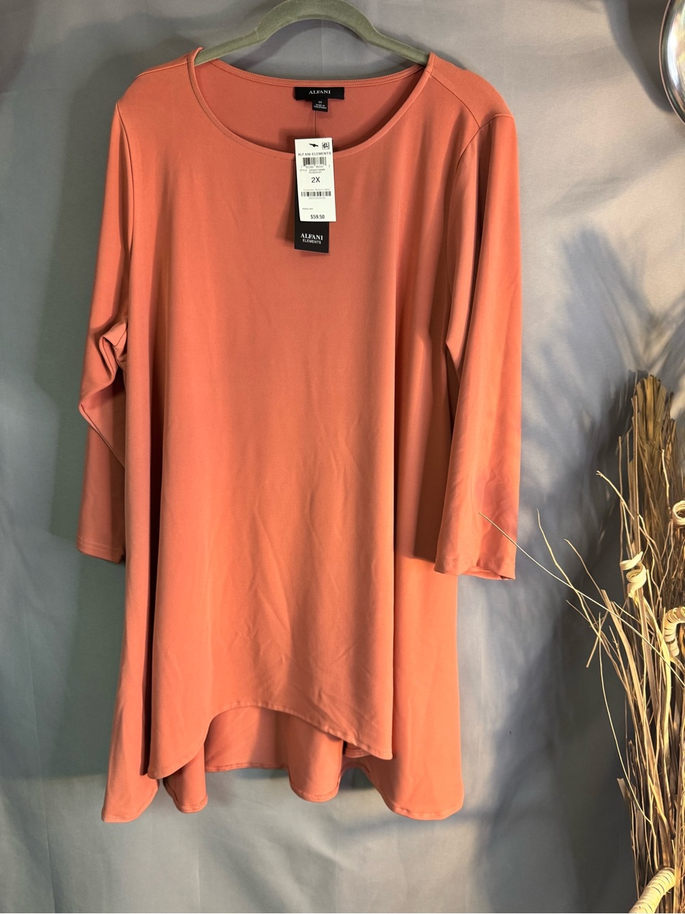Alfani Coral Scoop-Neck 3/4 Sleeve Tunic